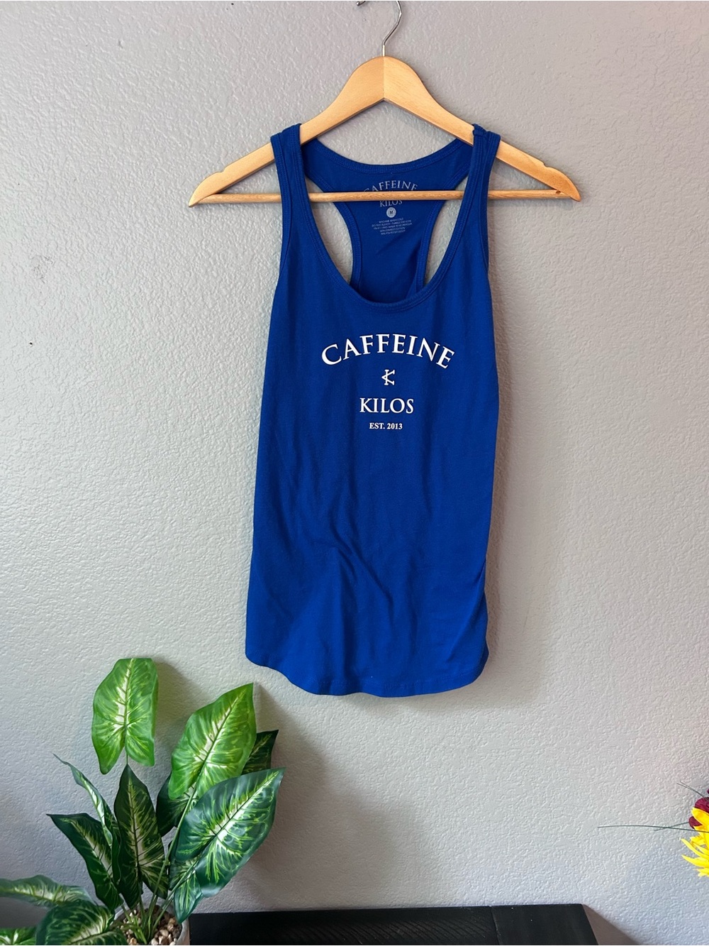 Women's Blue Racerback Tank Caffeine & Kilos. CrossFit